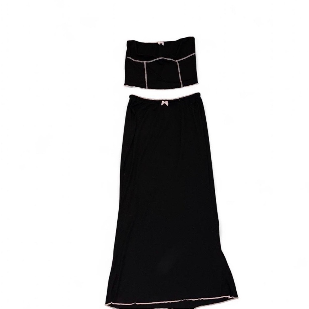SHEIN Black Maxi Tube Skirt Set with Pink Trim